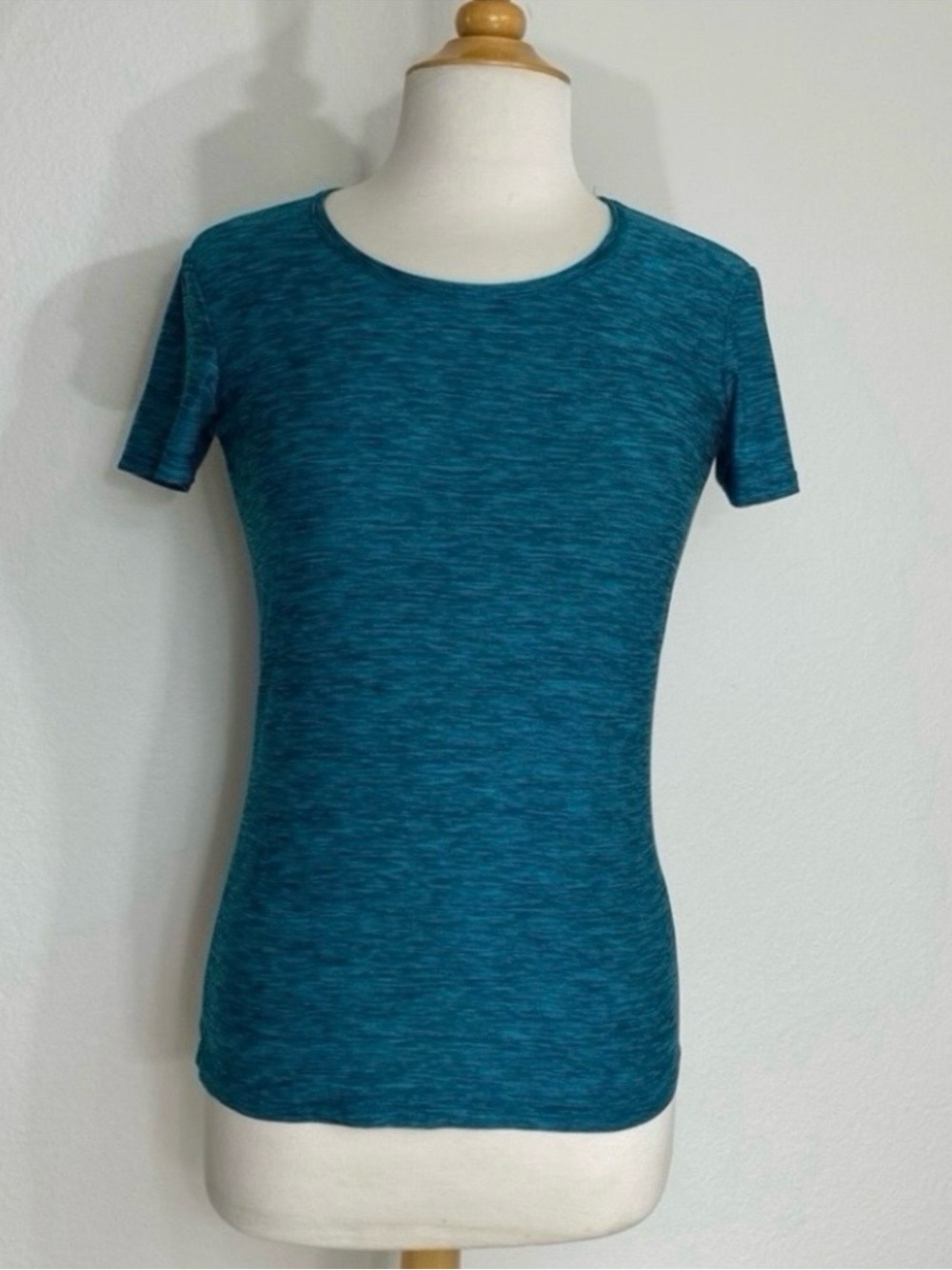 32 Degrees Womens Marbled Teal Scoop Neck Active T-Shirt Size XS Running Gym